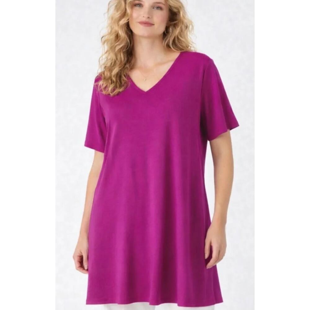 Eileen Fisher V-Neck Shirt Shift Stretch Viscose Dress Fuchsia Pink M NWOT $178